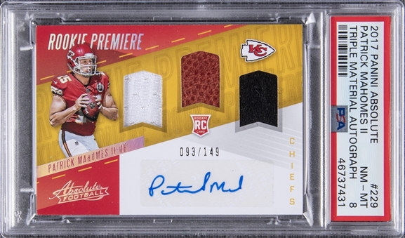 2017 Panini Absolute #229 Patrick Mahomes II Signed Jersey Rookie Card (#093/149) - PSA NM-MT 8 "1 of 2!"